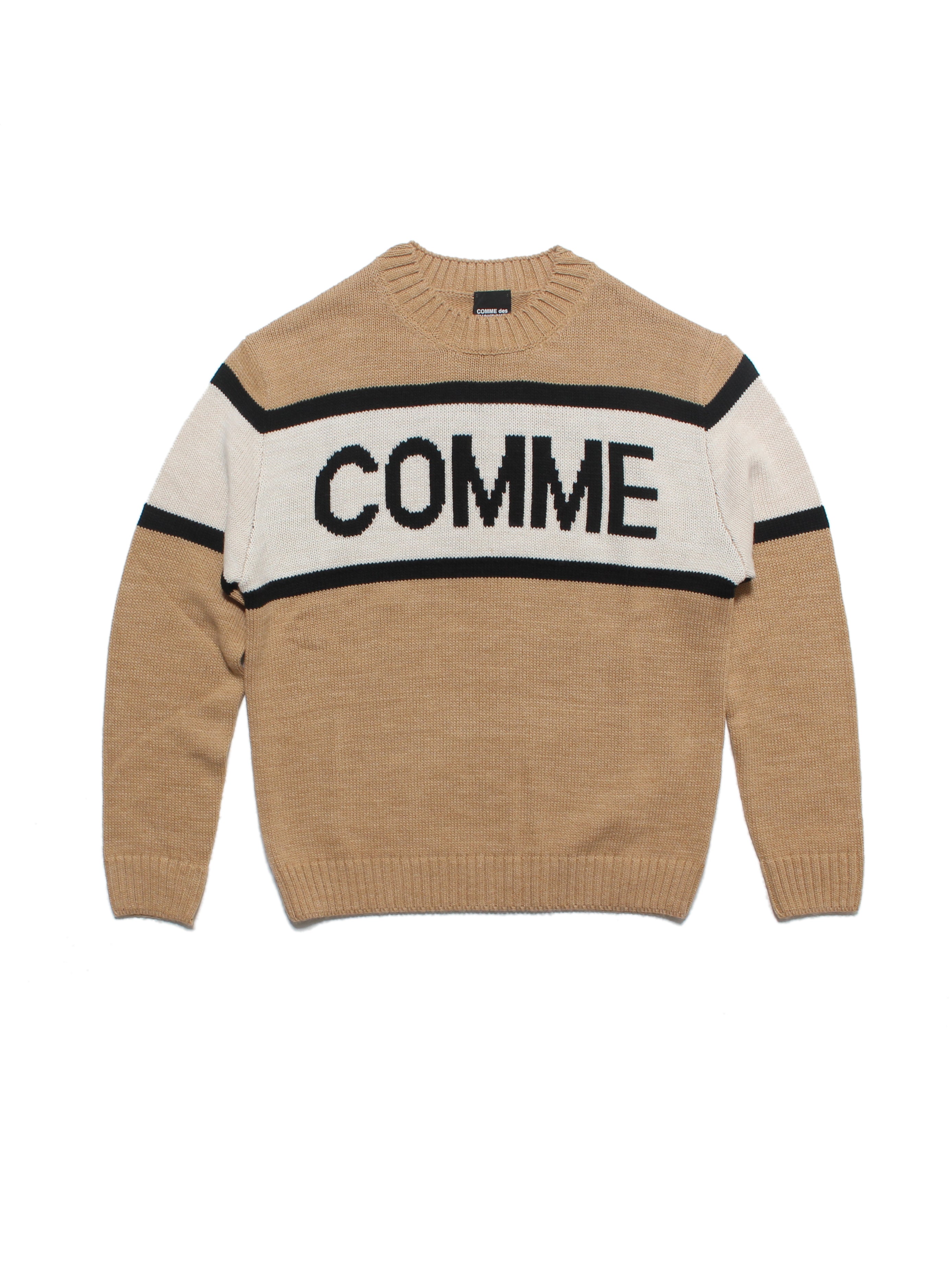 LONG SLEEVE KNIT SWEATER WITH BEIGE INLAY - BEIGE